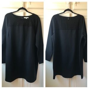Boden Long Sleeve Crochet Black Shift Dress Sz 16